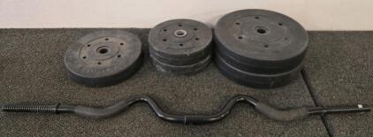 Currling Bar w/(1) 15lbs Weight, (2) 10lbs Weights, (2) 25lbs Weights