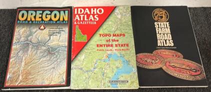 Idaho Atlas & Gazetter, Oregon Road & Recreation Atlas, & Vintage State Farm Road Atlas for US/Mexico/Canada