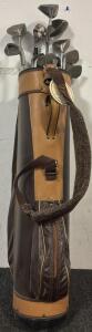 Austad&rsquo;s Leather Golf Club Bag & (13) Golf Clubs of Varying Brands