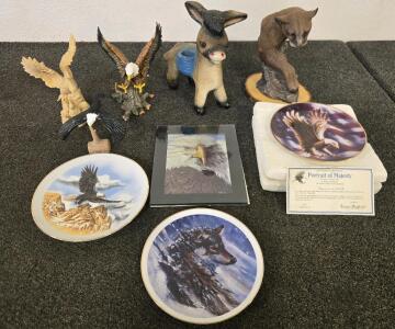 (4) Antique Statues, (3) Antique Decorative Plates & More