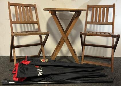 Outdoor Patio Table & Chairs Set & (2) Patio Umbrellas