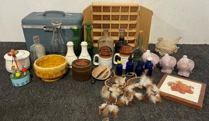 Vintage Bottles, Salt Shakers, Decor, Spice Organizer, Train Case & More