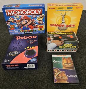 (3) Board Games, Automatic Card Shuffler & (2) Garfield Movies