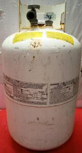 Manchester Tank 30 lb. Capacity Propane Cylinder. It is a Vertical, Steel LP Gas Cylinder With an Overfill Protection Device (OPD) valve. 24"Tall 12" Wide