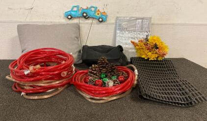 Outdoor Red And White Lights, 47&rdquo;x98&rdquo; Curtains, Throw Pillow, NonSlip Floor Mat, And More