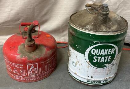 9.5 Liter Gas Can And Quaker State Motor Oil Can