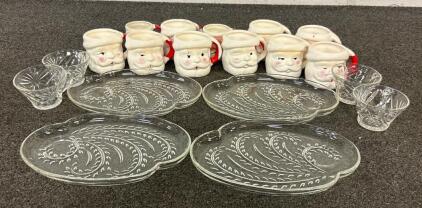 Glassware Including Santa Mugs And Matching Cups And Plates