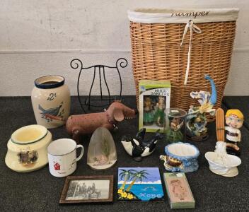 Collection Of Decorative Items & Large Wicker Hamper