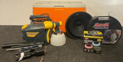 Coleman Cooler, Tire Chains, Replacement Speaker, Paint Sprayer & More