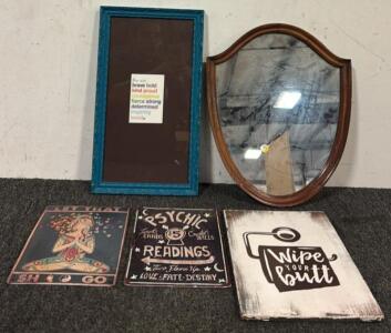 Vintage Wall Mirror, Small Glass Picture Frame, & (3) Pieces Of Wall Decor
