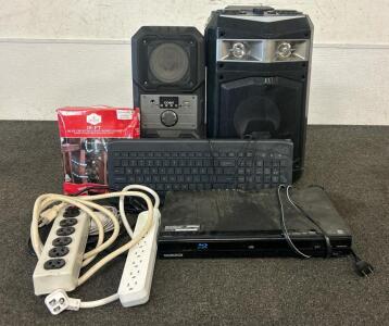 (1) Coby Speaker, (1) Pyle Pro Speaker, (1) Magnavox DVD Player, And More