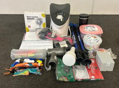 (1) Mini Fan, Various Different Threads, (1) Mini Trash Can, And More