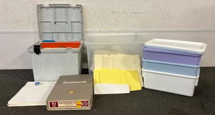 (1) File Organizer, Various Sewing Patterns, (3) Organzing Tubs, And More