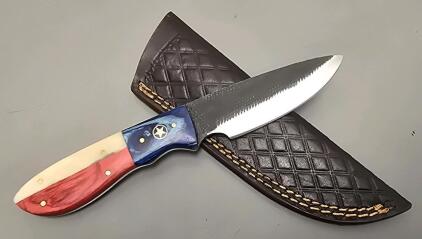 Carbon Steel Hunting/Skinning Knife W/ Leather Sheath- New