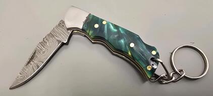 Locking Damascus Steel Pocket Knife Keychain- New