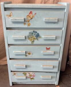 Blue Dresser With Flower Stickers H 4&rsquo; W 2&rsquo; 6&rdquo; L 1&rsquo; 4&rdquo;