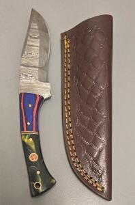 Full Tang Damascus Steel Custom Knife W/ Leather Sheath- New