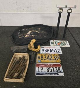 (2) Trailer Hitches, (4) License Plates, Yoda Tire Cover, Railroad Spikes & More