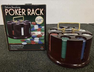 Deluxe Poker Rack w/ (2) Decks Of Cards & (200) Poker Chips