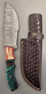 Damascus Steel "Tracker" Hunting Knife W/ Leather Sheath