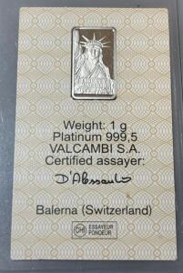 Credit Suisse Valcambi S.A. 1G 999.5 Fine Platinum Bar