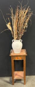 (1) Side Table And Vase With Fake Plants