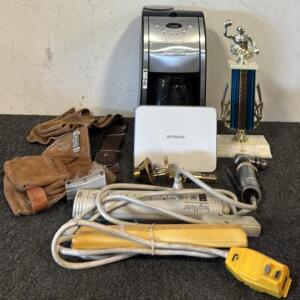 Cuisinart Automatic Grind & Brew Coffee Maker, Leather Toolbelt, Deadbolt Set, Reversible Air Angle Drill, & (2) Power Strips