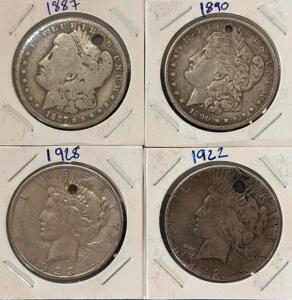 (4) 1887-1922 Morgan Silver Dollar Coins