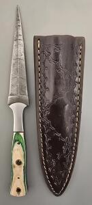 Damascus Steel Custom "Boot Dagger" W/ Leather Sheath