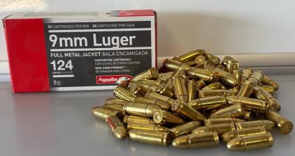 Partial Box Of Aguila 9mm Lugers 124 Gr Ammunition Including Bag Of Ammo Ink 9mm Luger Ammunition