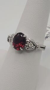 Silver Ring with 2.14 Ct Garnet, 0.08 Ct Diamond, Model K18E2