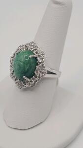 Dyed Green Beryl (Emerald) Ring, 6.50 Carats, 925 Sterling Silver, GGA Certified