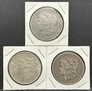 Morgan Silver Dollar Coins, 1896, 1887, 1882, U.S. Mint, George T. Morgan Design