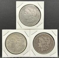 Morgan Silver Dollar Coins, 1896, 1887, 1882, U.S. Mint, George T. Morgan Design