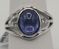 Silver Ring with Oval Tanzanite and Diamond Accents, Serial K22E4 - 2