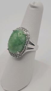 Sterling Silver Ring with 10ct Dyed Green Beryl (Emerald) and 0.70ct Sapphire Setting