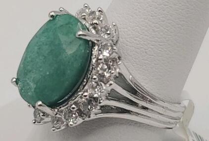 Sterling Silver Ring with 8.50 ct Dyed Green Beryl and 0.80ct Sapphire Accents