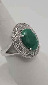 GGA 925 Sterling Silver Ring, Dyed Green Beryl Emerald, 5.00ctw