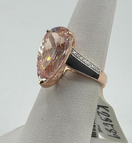 14K Rose Gold Ladies' Diamond & Morganite Ring, 7.03 Carat Pear Shape
