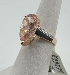 14K Rose Gold Ladies' Diamond & Morganite Ring, 7.03 Carat Pear Shape