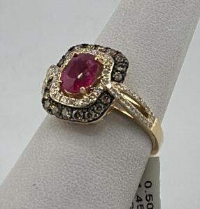 14K Gold Ruby & Diamond Ring, 1.45 ct Ruby, 0.50 ct Diamonds