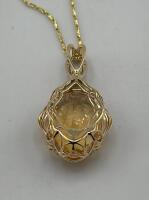 14K Gold Necklace with Citrine and Diamond Pendant, 18-Inch Chain - 3