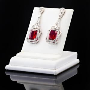 Rubellite Tourmaline & Diamond Dangle Earrings, 10.00ct, 14k White Gold