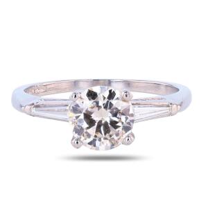 Platinum Diamond Ring with 3.28 ctw, 1.50 ct Center, J/SI2, Baguette Accents