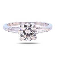 Platinum Diamond Ring with 3.28 ctw, 1.50 ct Center, J/SI2, Baguette Accents