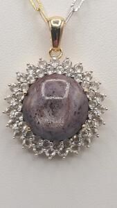 Ruby Pendant Necklace, 19.45ct, White Sapphire Accents, 925 Silver with Gold Overlay