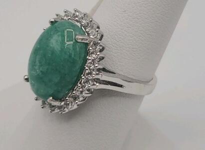 Emerald Ring with Sapphire Corundum in 925 Sterling Silver, 8.00 Carats Emerald