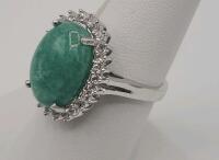 Emerald Ring with Sapphire Corundum in 925 Sterling Silver, 8.00 Carats Emerald