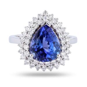 18K White Gold Ring with 6.20 Carat Pear Tanzanite & Diamond Accents