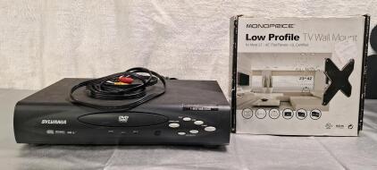 (1) Sylvania DVD Player & (1) Low Profile TV Wall Mount